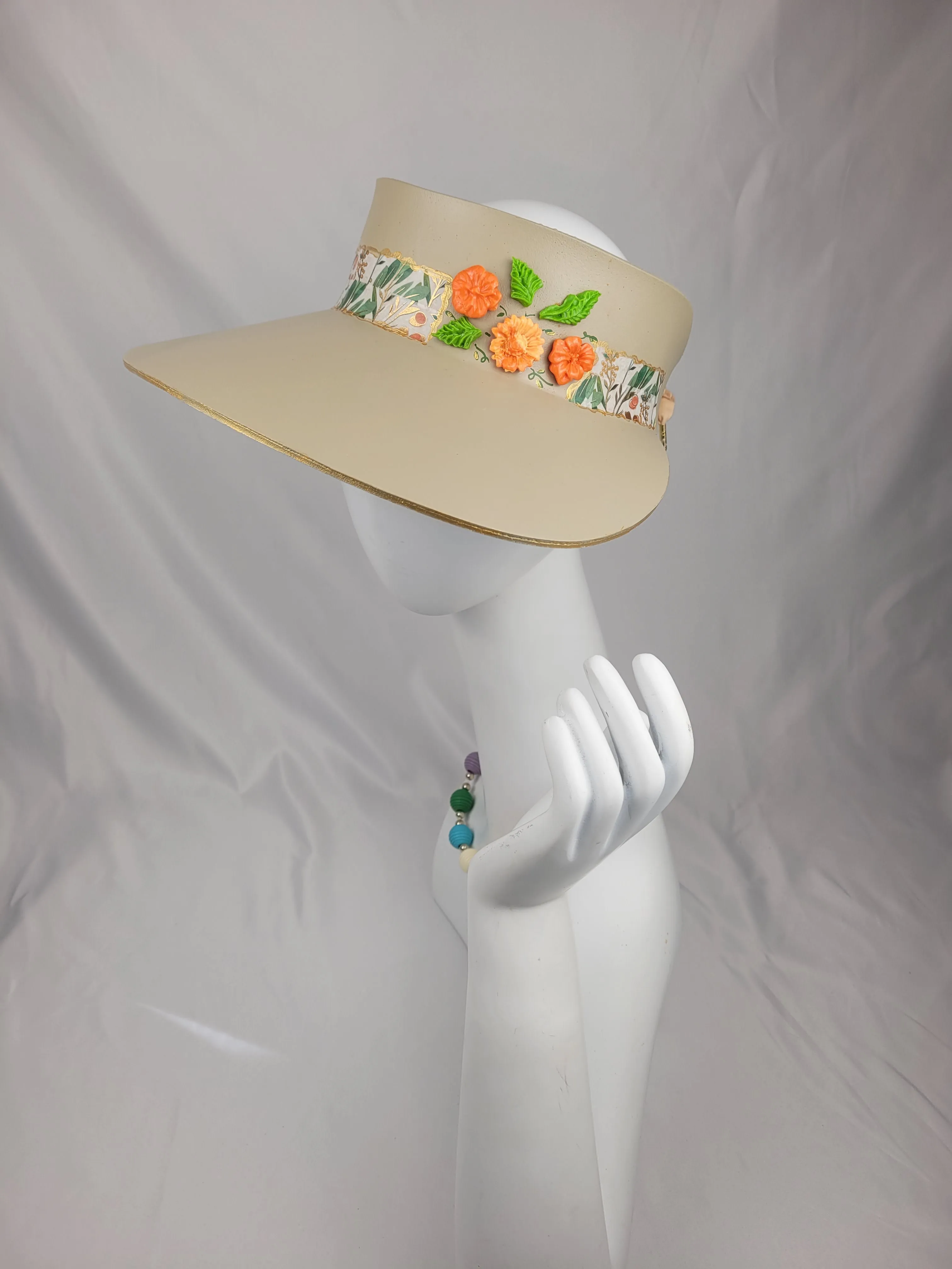 Beige "LadyEVA" Visor Hat with Orange Blossoms