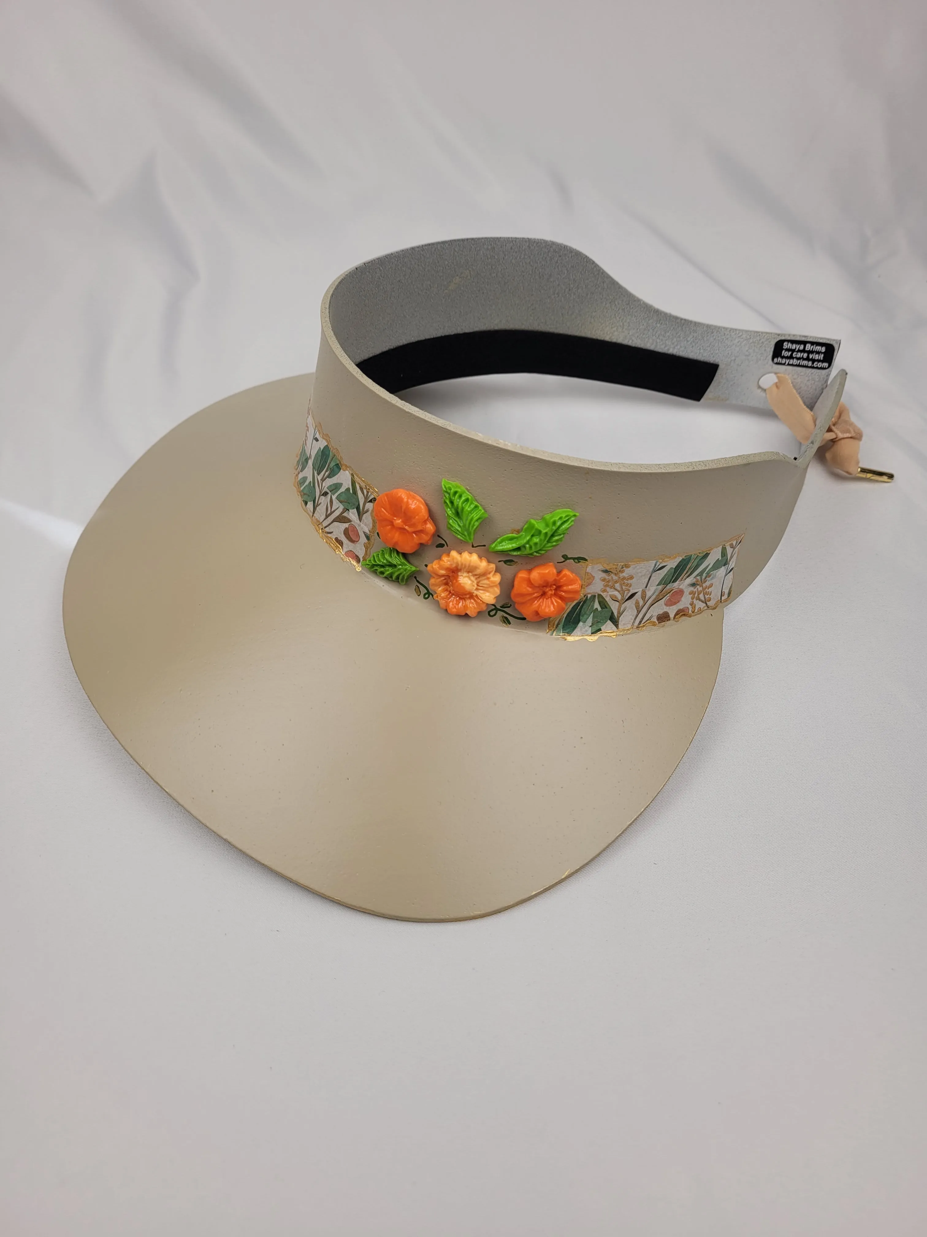 Beige "LadyEVA" Visor Hat with Orange Blossoms