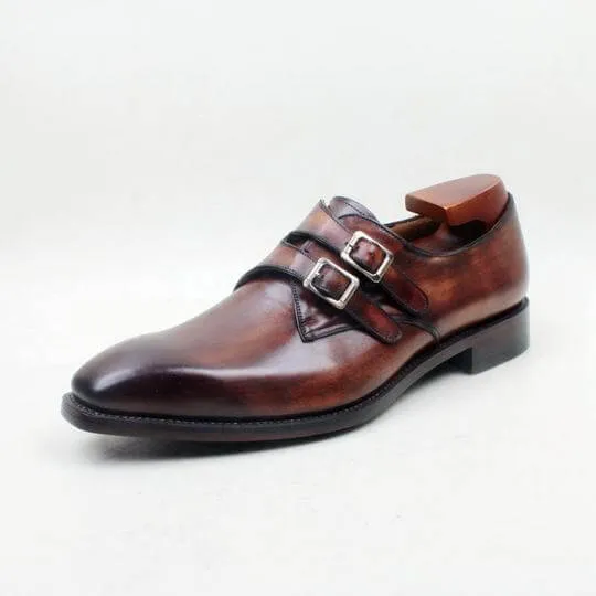 Bespoke Brown Leather Monk Strap Shoe for Men