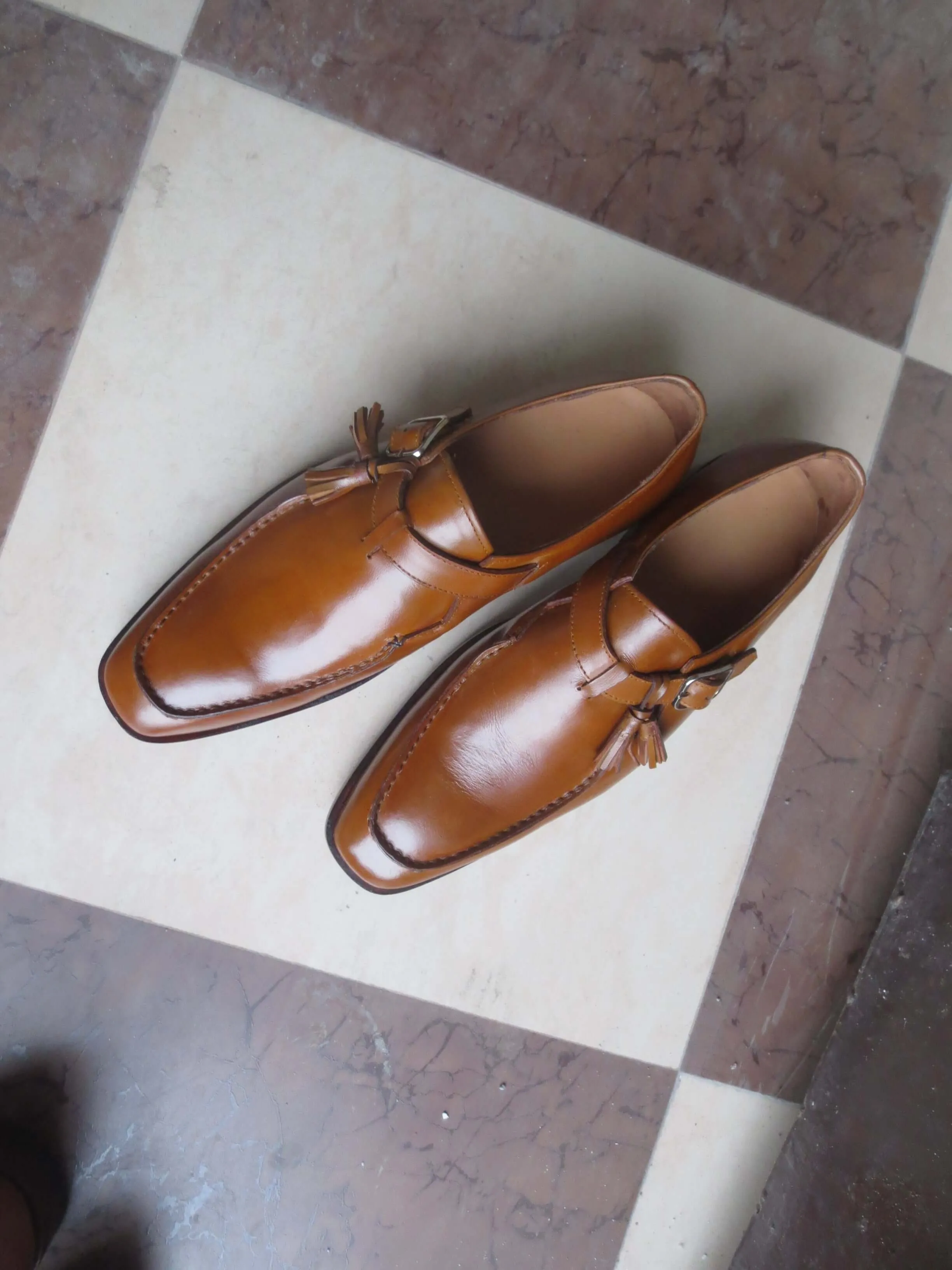 Bespoke Brown Leather Monk Strap Tussle Loafer Shoe for Men