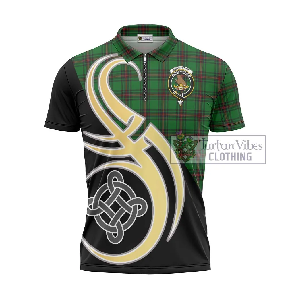 Beveridge Tartan Zipper Polo Shirt with Family Crest and Celtic Symbol Style