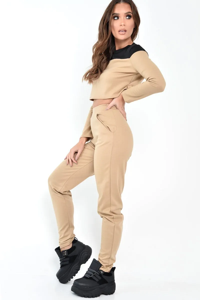 Black and Camel Contrast Panel Tracksuit - Soraya