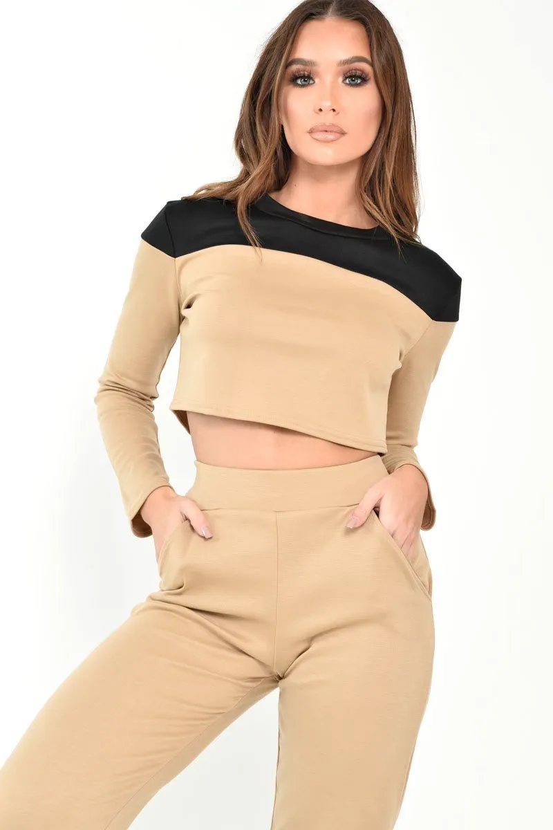 Black and Camel Contrast Panel Tracksuit - Soraya