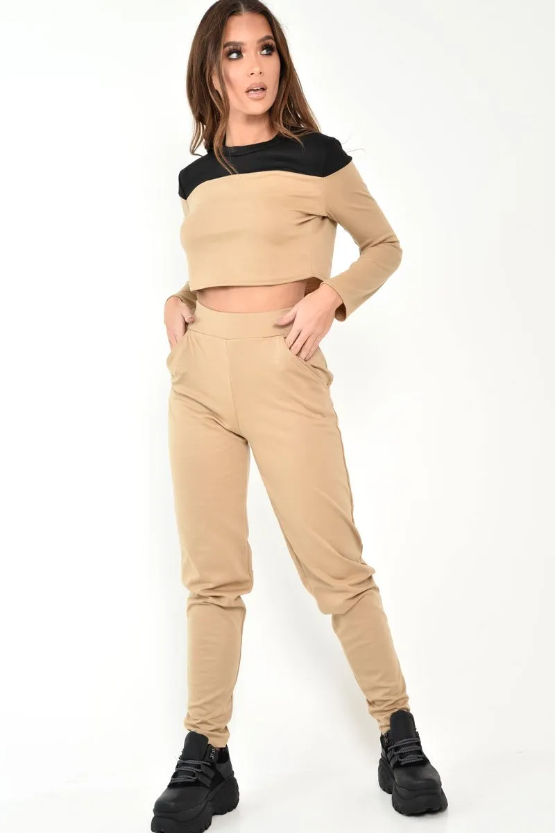 Black and Camel Contrast Panel Tracksuit - Soraya