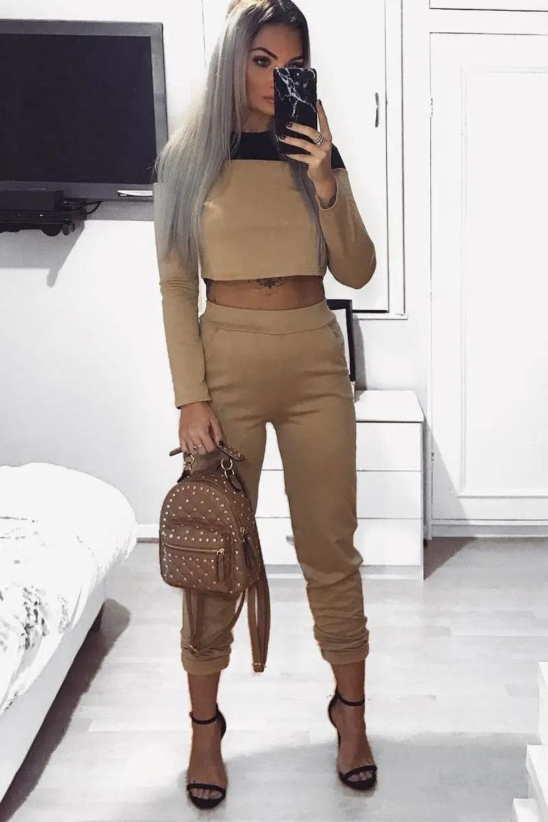 Black and Camel Contrast Panel Tracksuit - Soraya