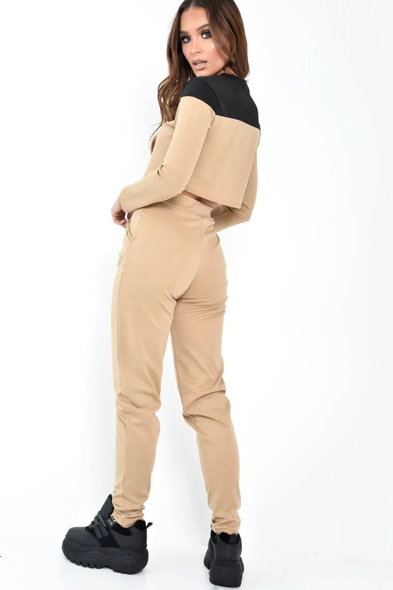 Black and Camel Contrast Panel Tracksuit - Soraya