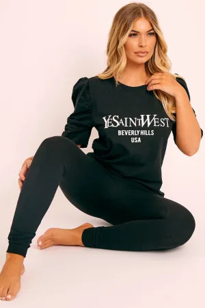 Black Beverly Hills T-shirt and Leggings Loungewear Co-ord - Lassie