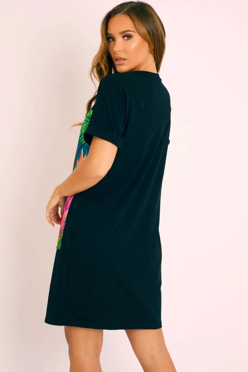 Black Graphic Printed T-shirt Dress - Meeka