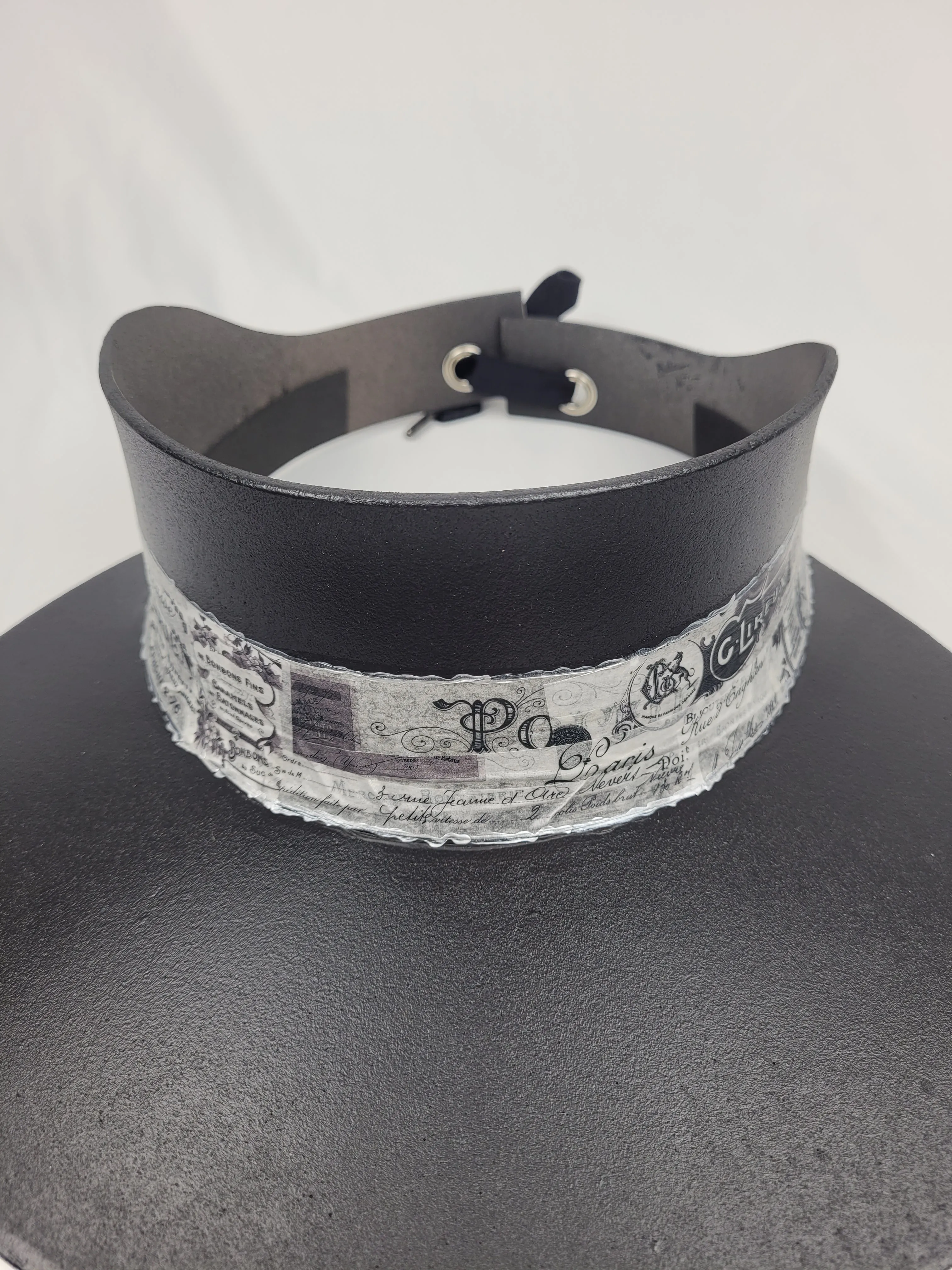 Black "LadyEVA" Visor Hat with Paris Inspired Band and Silver Accents