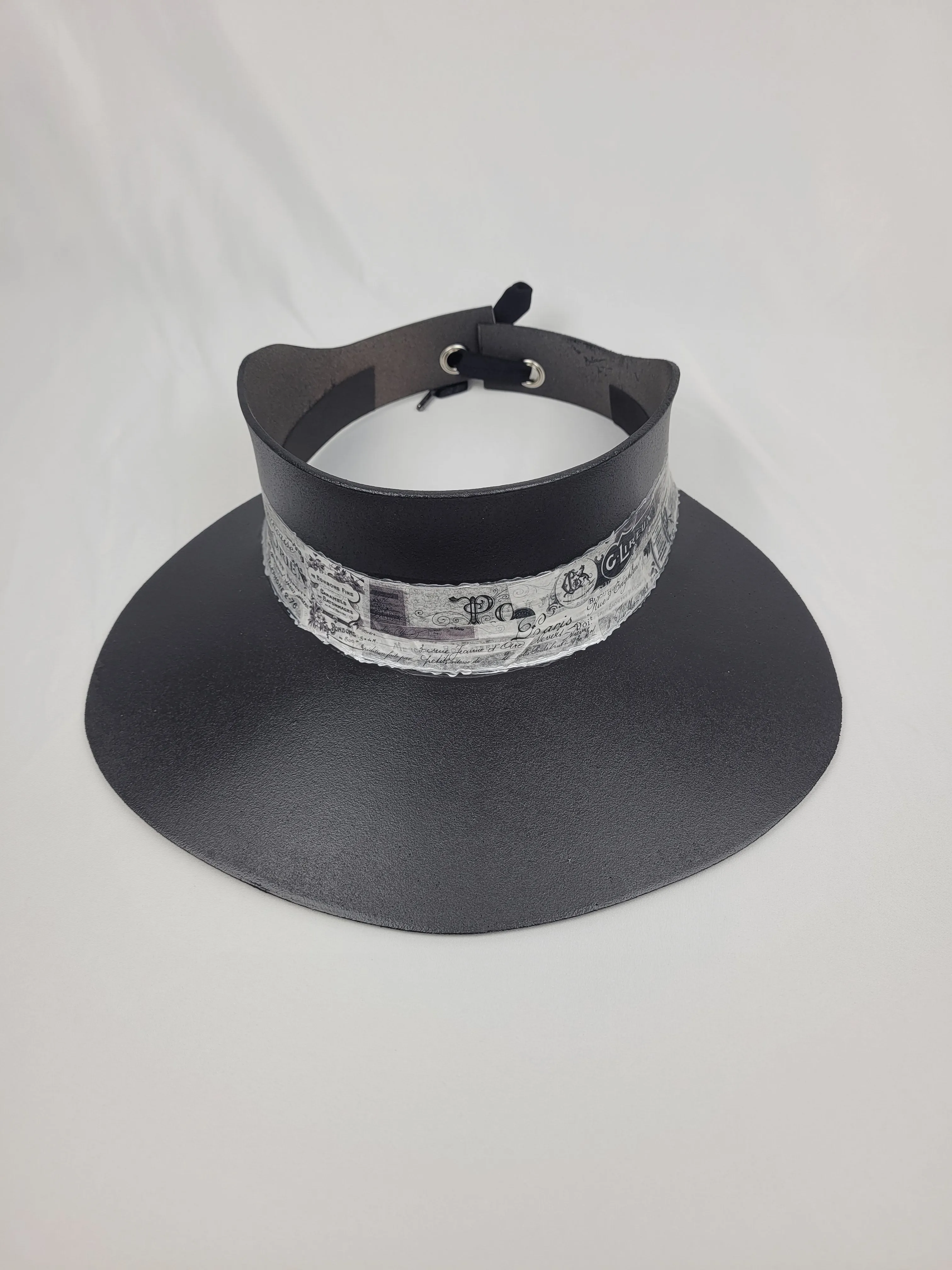 Black "LadyEVA" Visor Hat with Paris Inspired Band and Silver Accents