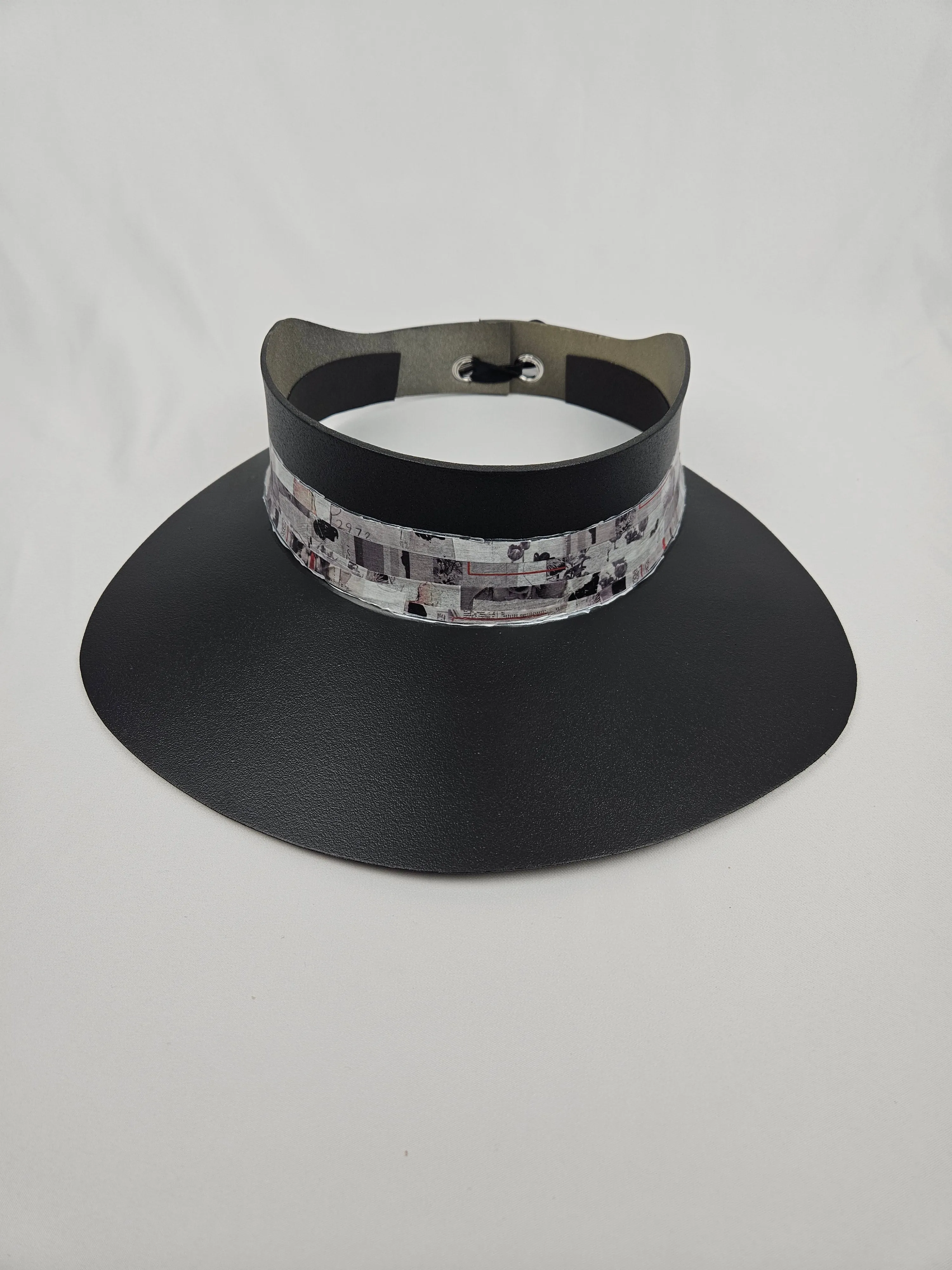 Black "LadyEVA" Visor Hat with Vintage Style Collage Band with Small Red Detail