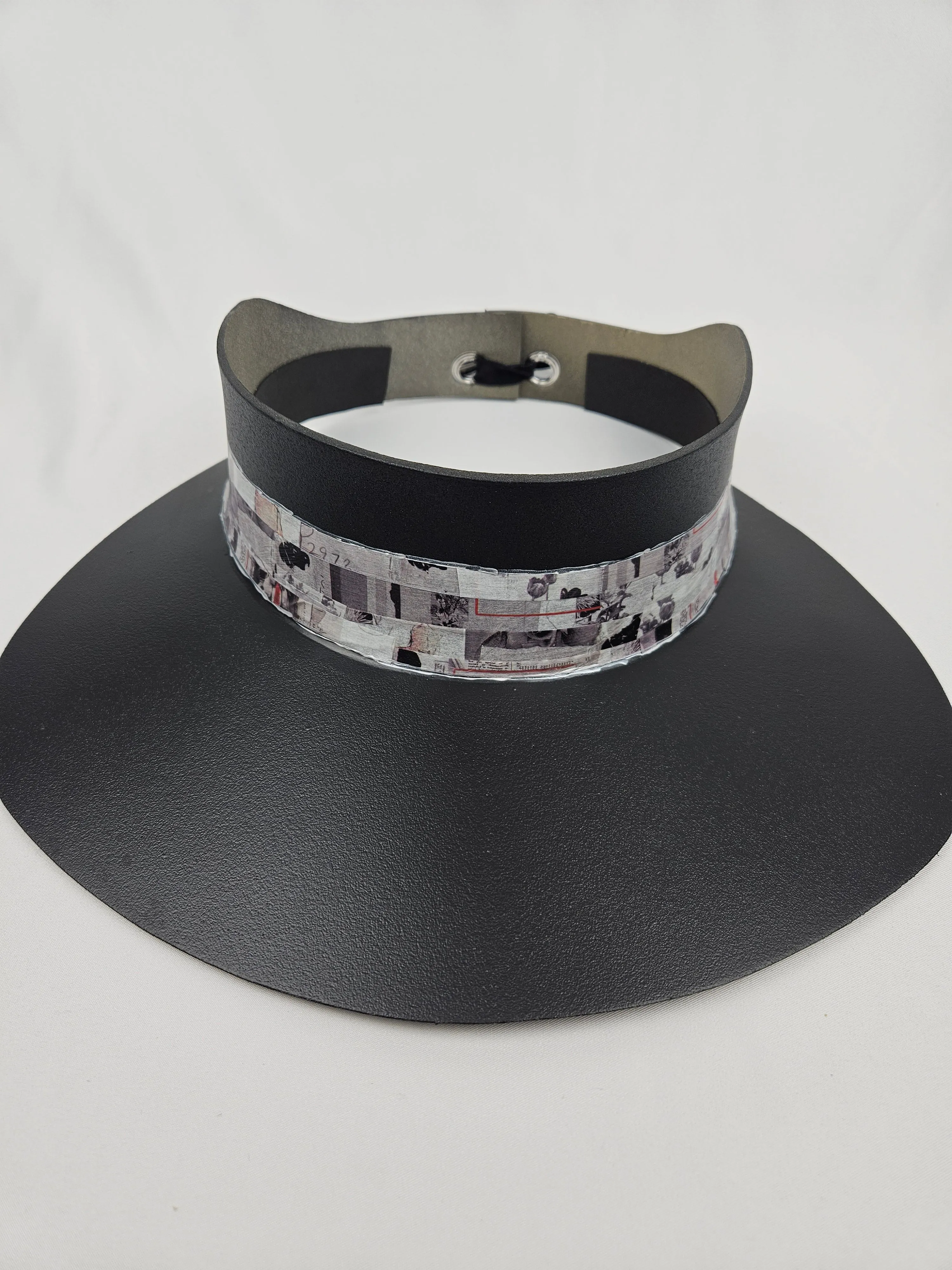 Black "LadyEVA" Visor Hat with Vintage Style Collage Band with Small Red Detail