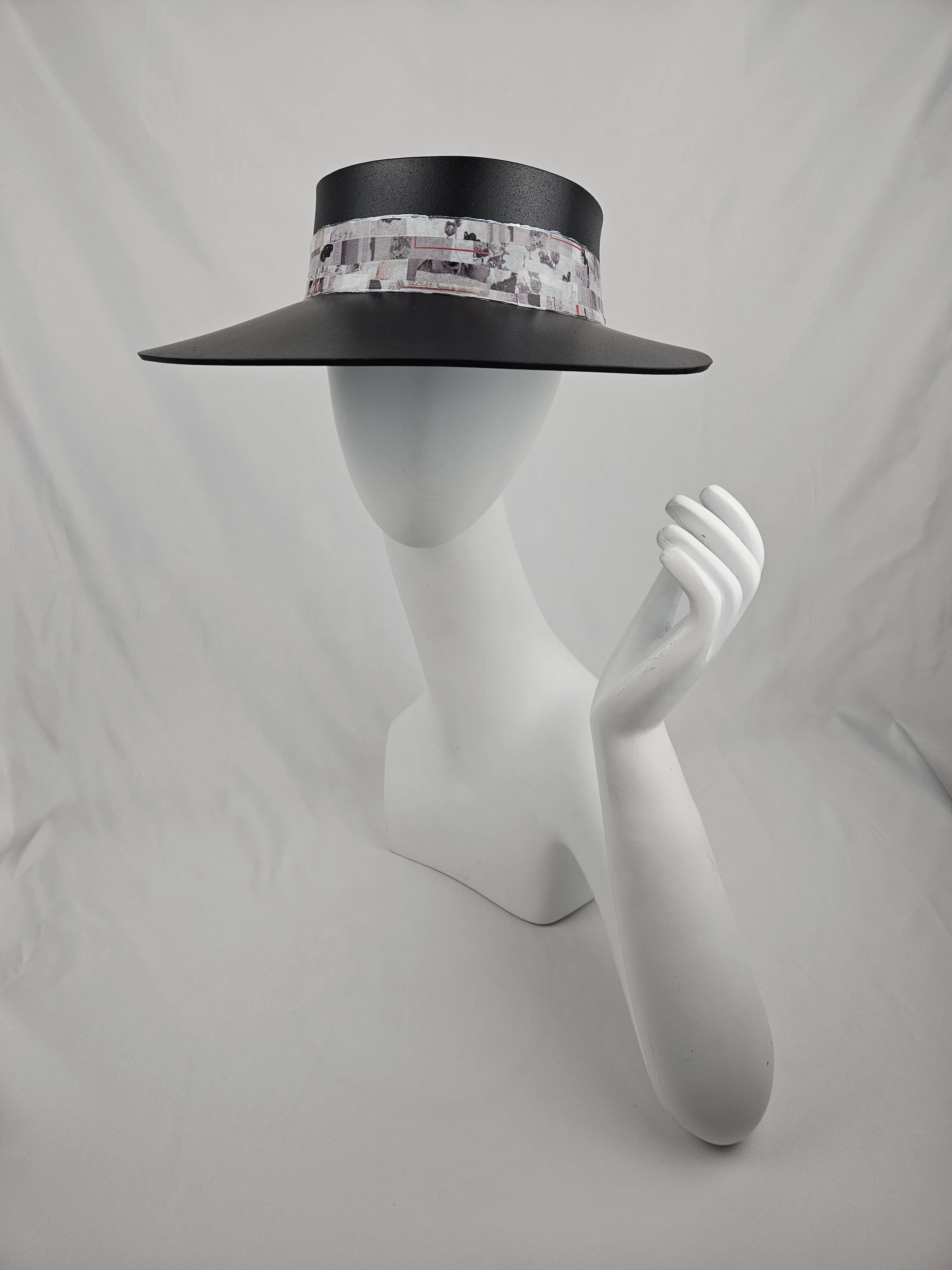 Black "LadyEVA" Visor Hat with Vintage Style Collage Band with Small Red Detail