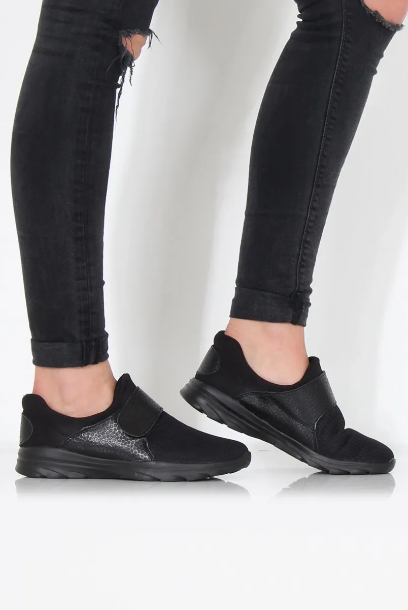 Black Textured Velcro Trainers - Genna