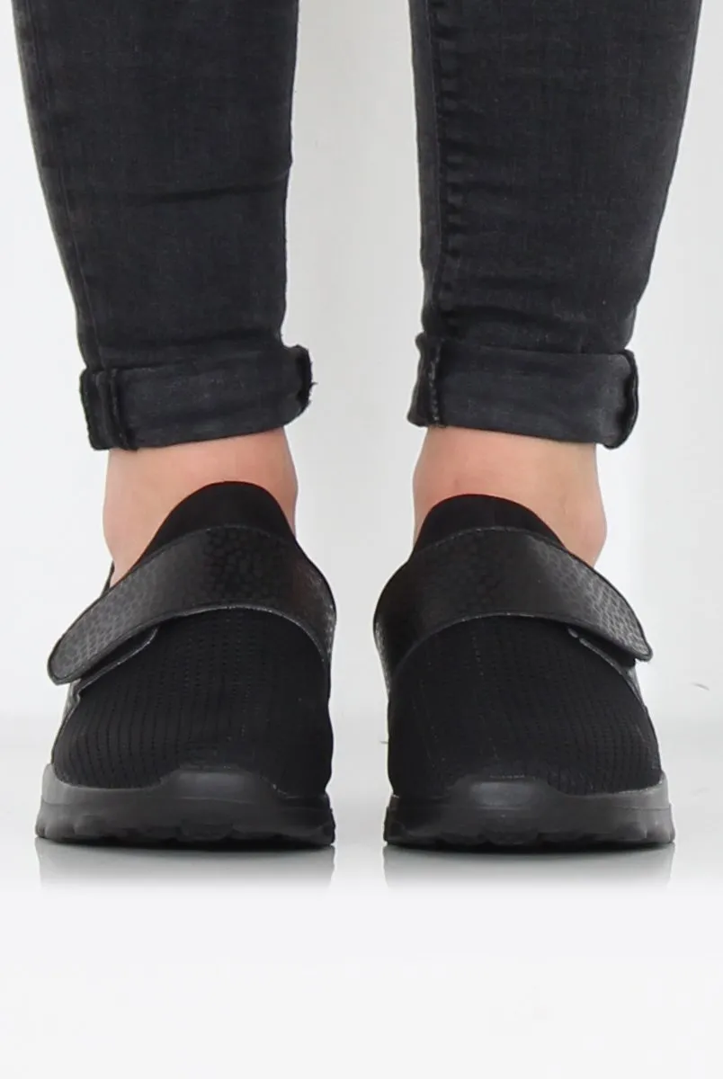 Black Textured Velcro Trainers - Genna