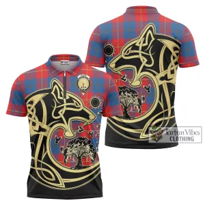 Blane Tartan Zipper Polo Shirt with Family Crest Celtic Wolf Style