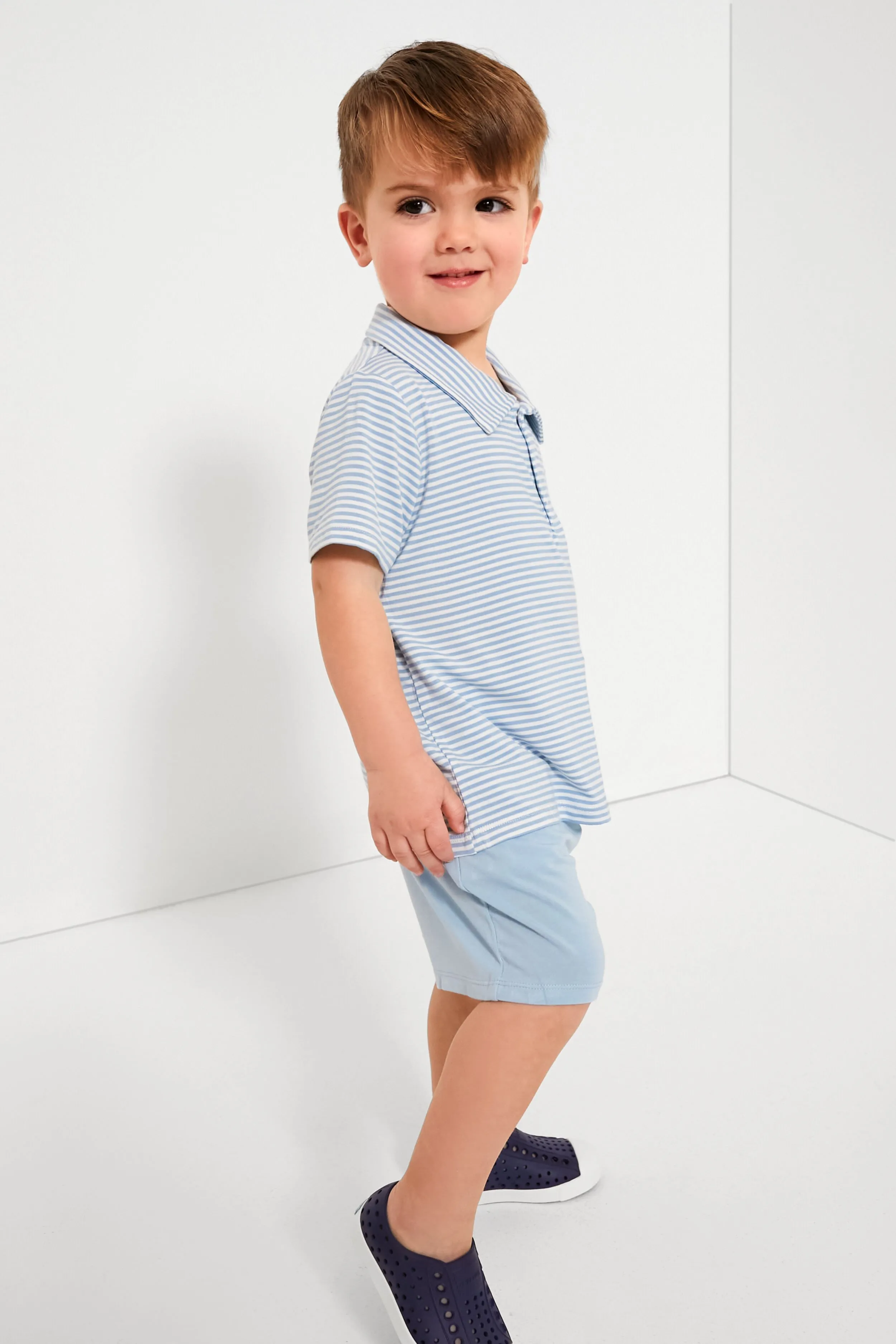 Blue Stripe Golf Polo Shirt and Short Set