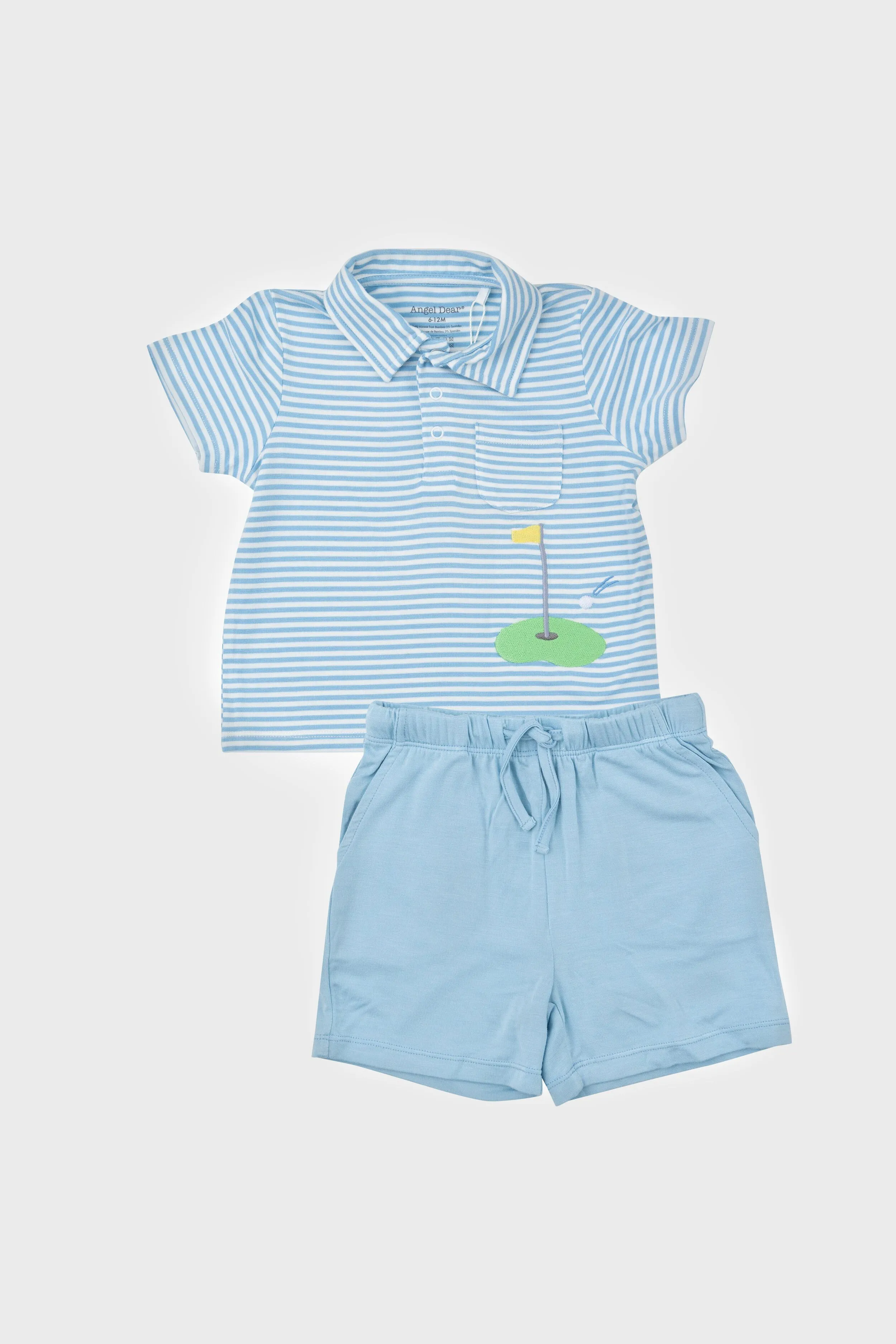 Blue Stripe Golf Polo Shirt and Short Set