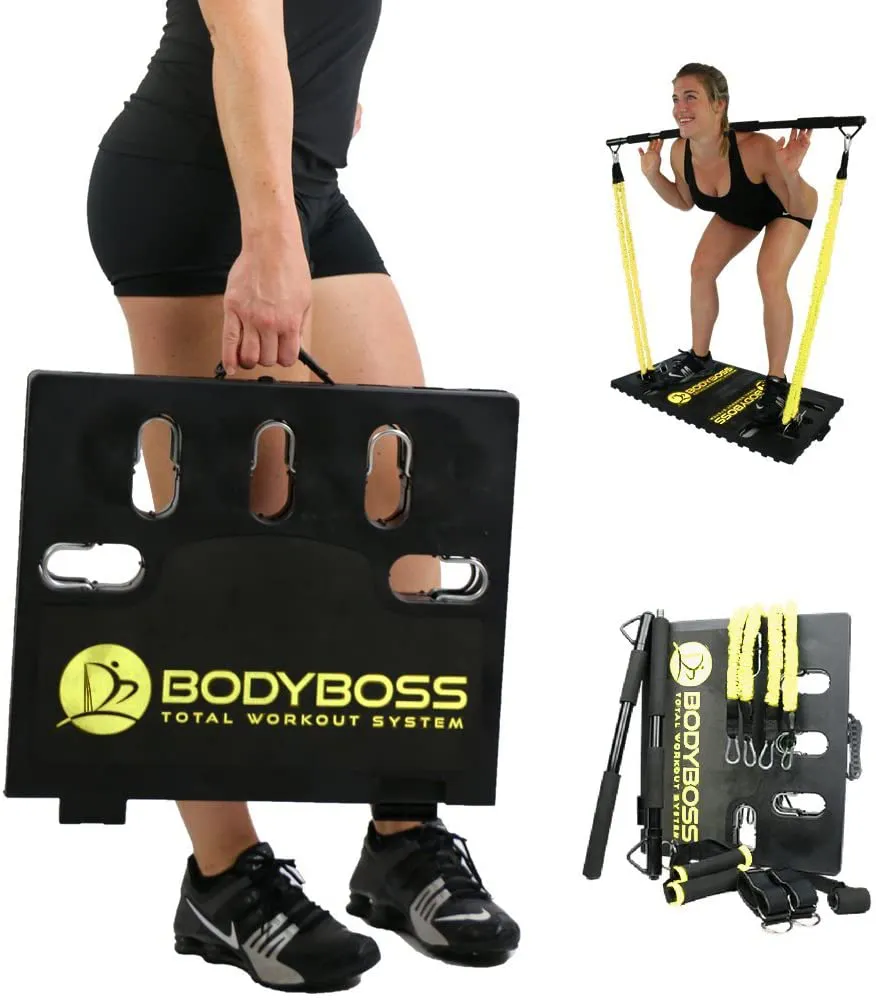 BodyBoss 2.0 - Full Portable Home Gym Workout Package   Resistance Bands - Collapsible Resistance Bar, Handles - Full Body Workouts for Home, Travel or Outside