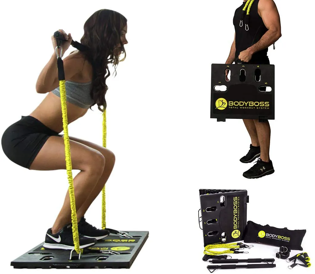 BodyBoss 2.0 - Full Portable Home Gym Workout Package   Resistance Bands - Collapsible Resistance Bar, Handles - Full Body Workouts for Home, Travel or Outside