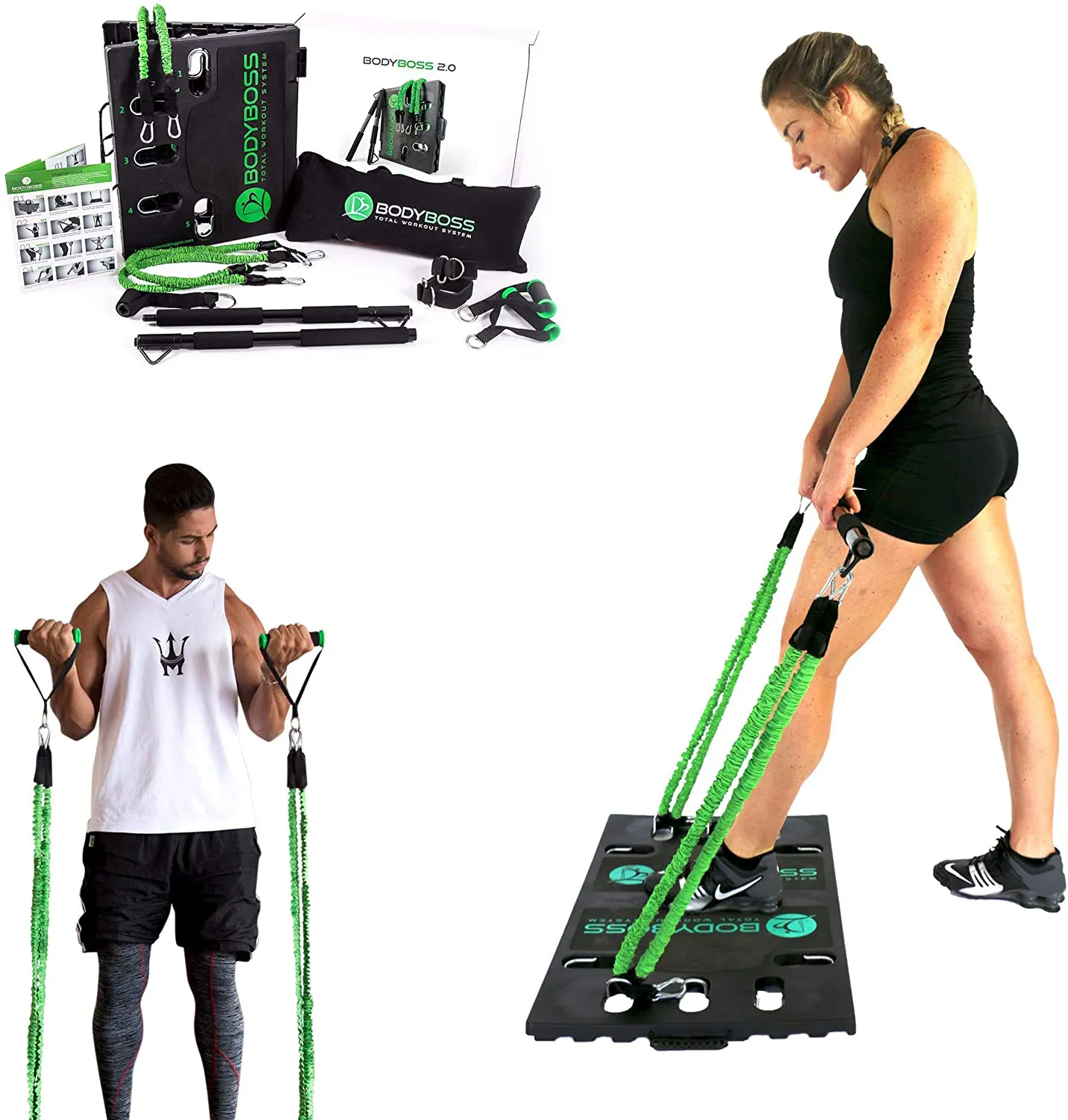 BodyBoss 2.0 - Full Portable Home Gym Workout Package   Resistance Bands - Collapsible Resistance Bar, Handles - Full Body Workouts for Home, Travel or Outside