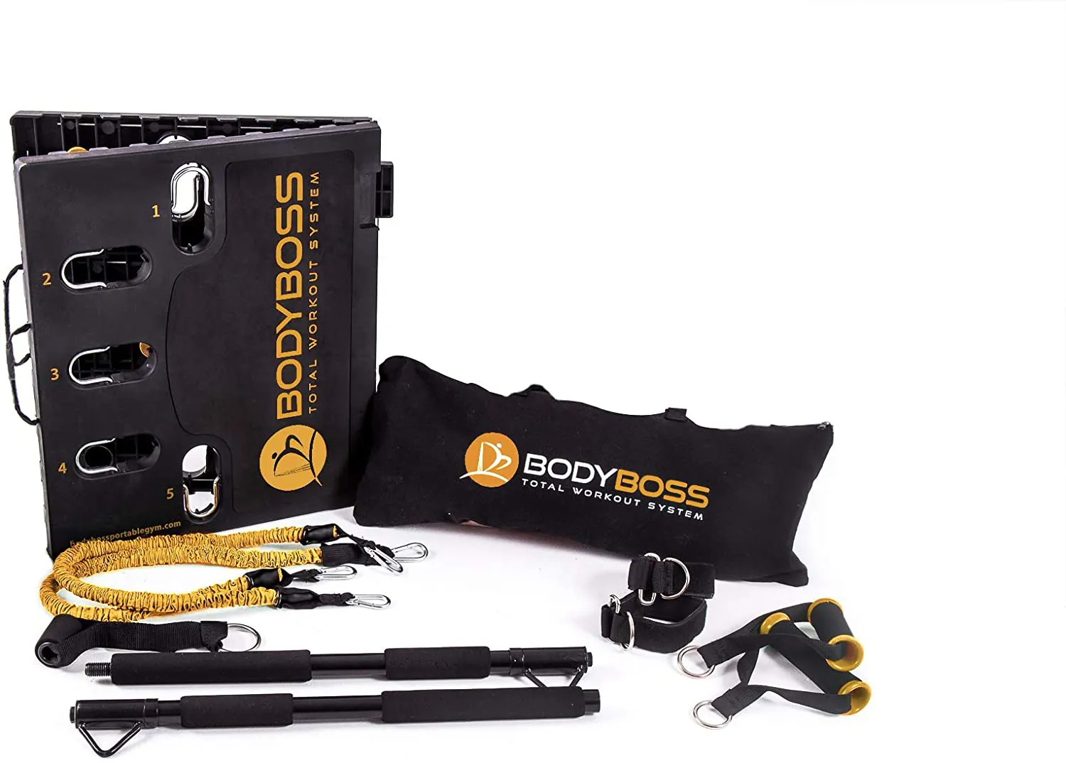 BodyBoss 2.0 - Full Portable Home Gym Workout Package   Resistance Bands - Collapsible Resistance Bar, Handles - Full Body Workouts for Home, Travel or Outside