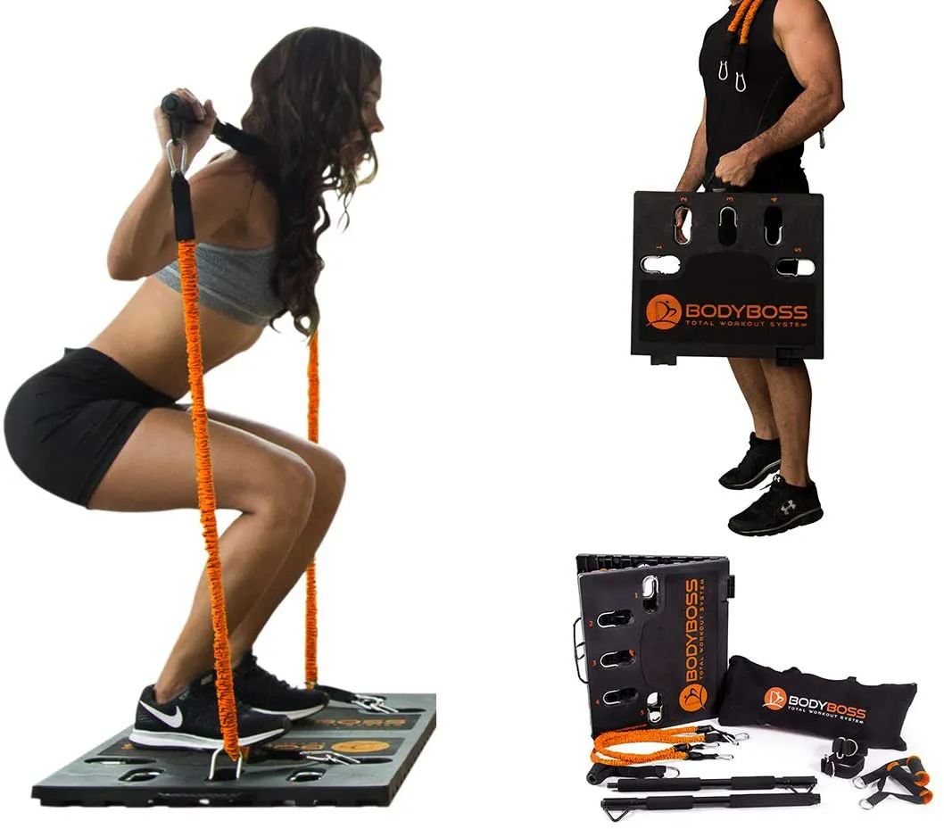 BodyBoss 2.0 - Full Portable Home Gym Workout Package   Resistance Bands - Collapsible Resistance Bar, Handles - Full Body Workouts for Home, Travel or Outside