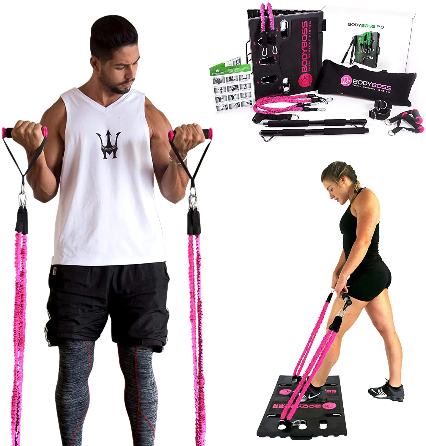 BodyBoss 2.0 - Full Portable Home Gym Workout Package   Resistance Bands - Collapsible Resistance Bar, Handles - Full Body Workouts for Home, Travel or Outside