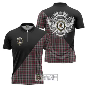 Borthwick Tartan Zipper Polo Shirt with Family Crest and Military Logo Style