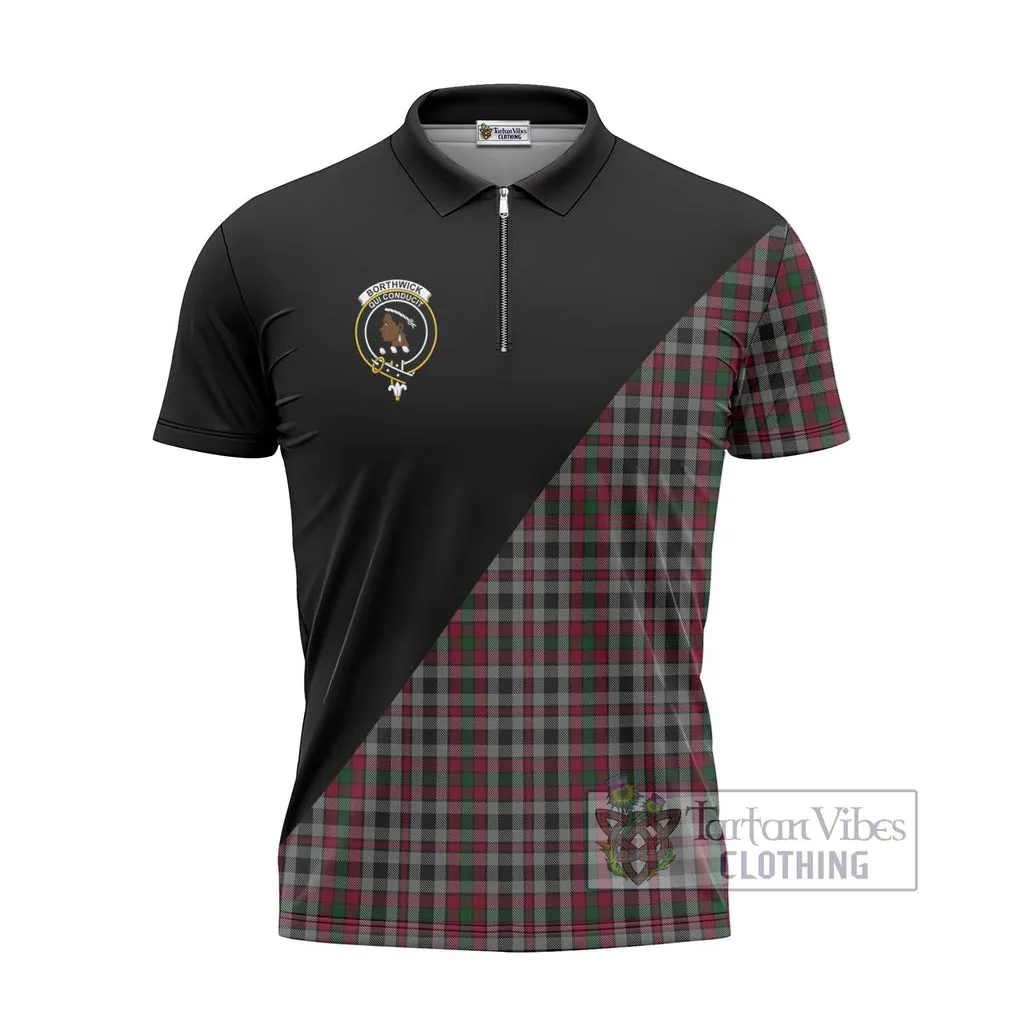 Borthwick Tartan Zipper Polo Shirt with Family Crest and Military Logo Style