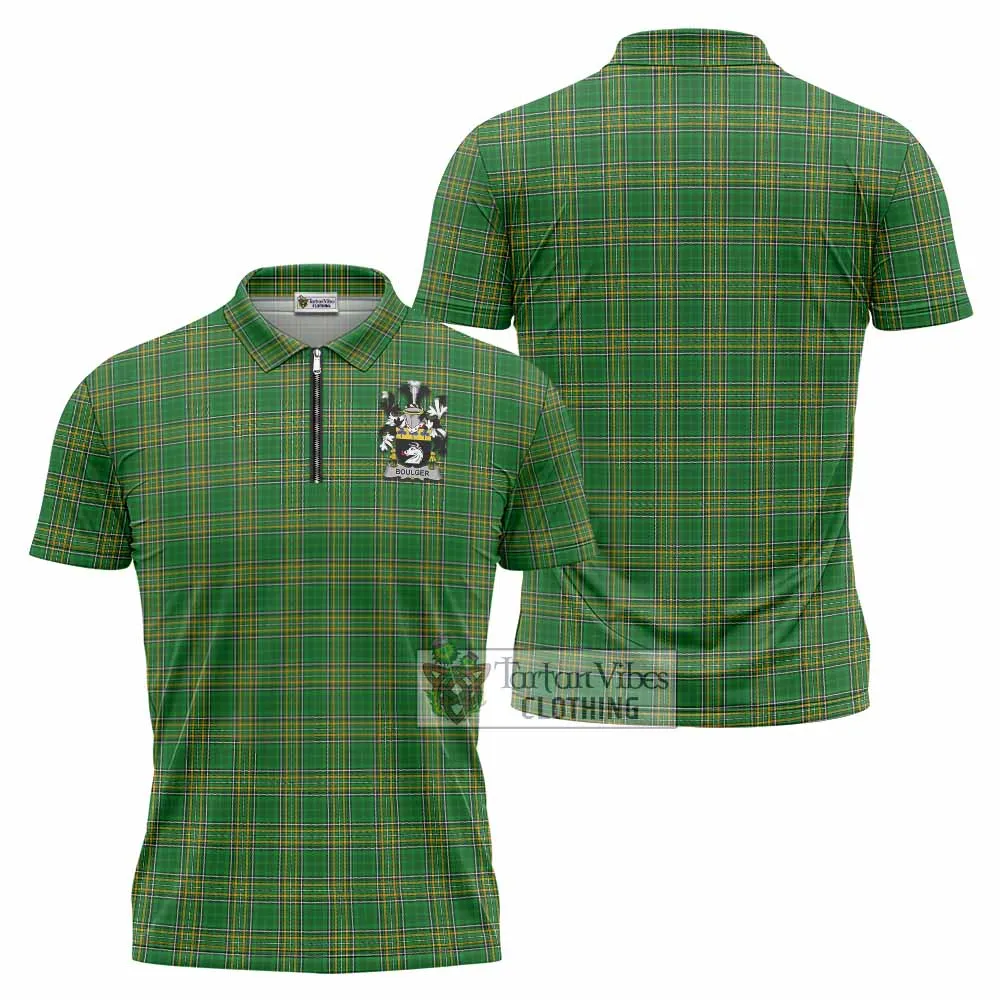 Boulger Irish Clan Tartan Zipper Polo Shirt with Coat of Arms