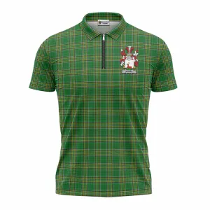 Bowen Irish Clan Tartan Zipper Polo Shirt with Coat of Arms