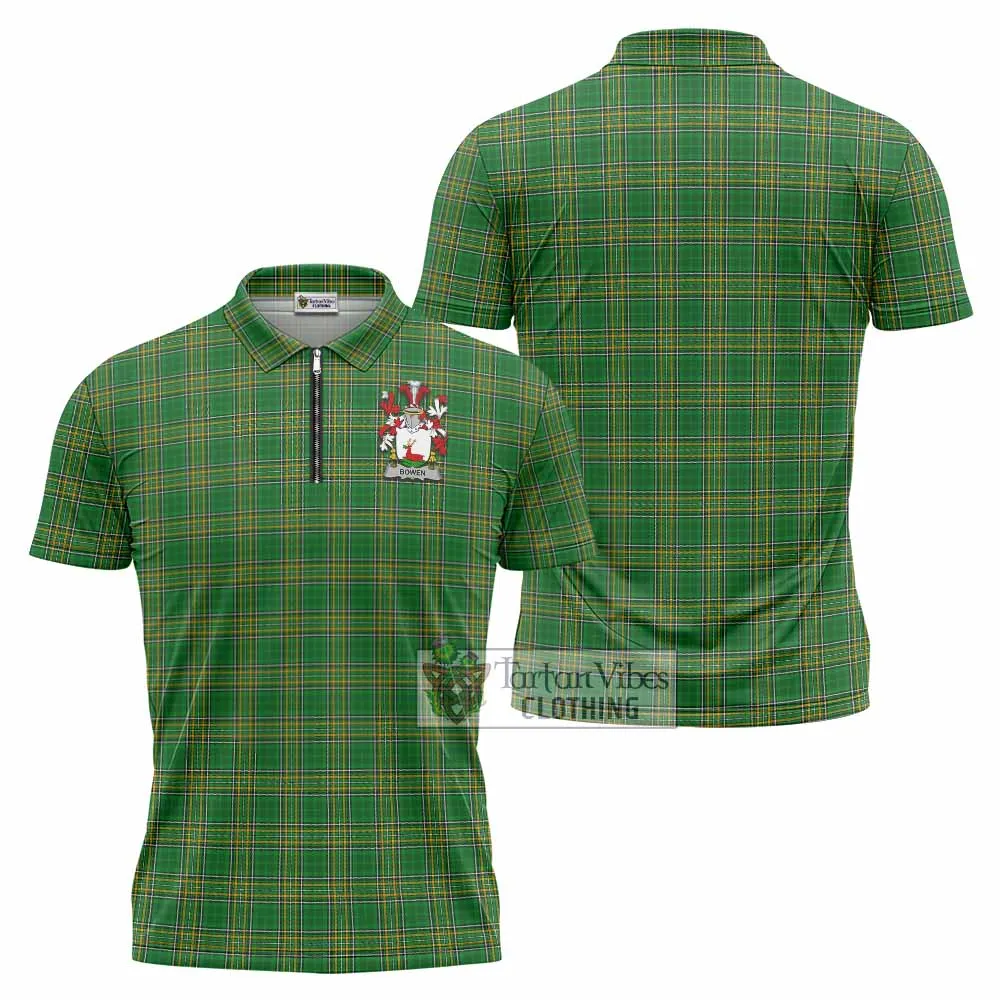 Bowen Irish Clan Tartan Zipper Polo Shirt with Coat of Arms