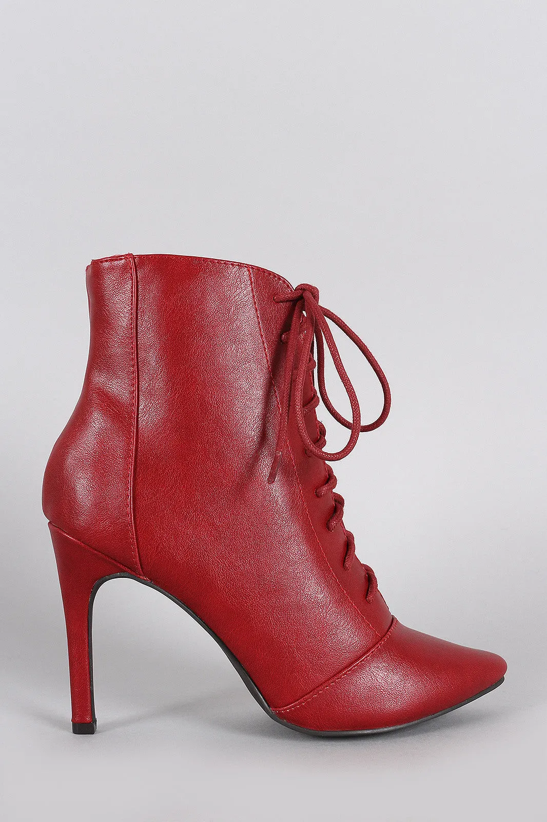 Breckelle Pointy Toe Lace Up Heeled Ankle Boots