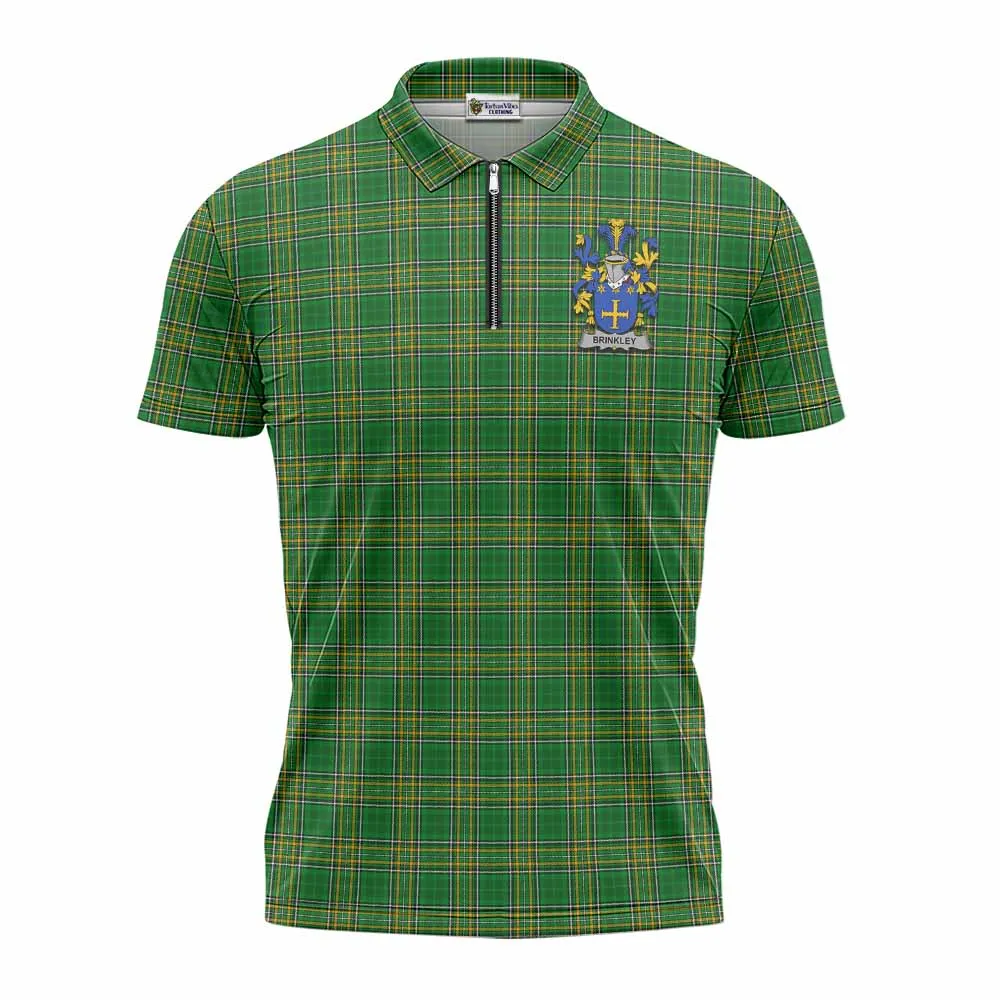 Brinkley Irish Clan Tartan Zipper Polo Shirt with Coat of Arms