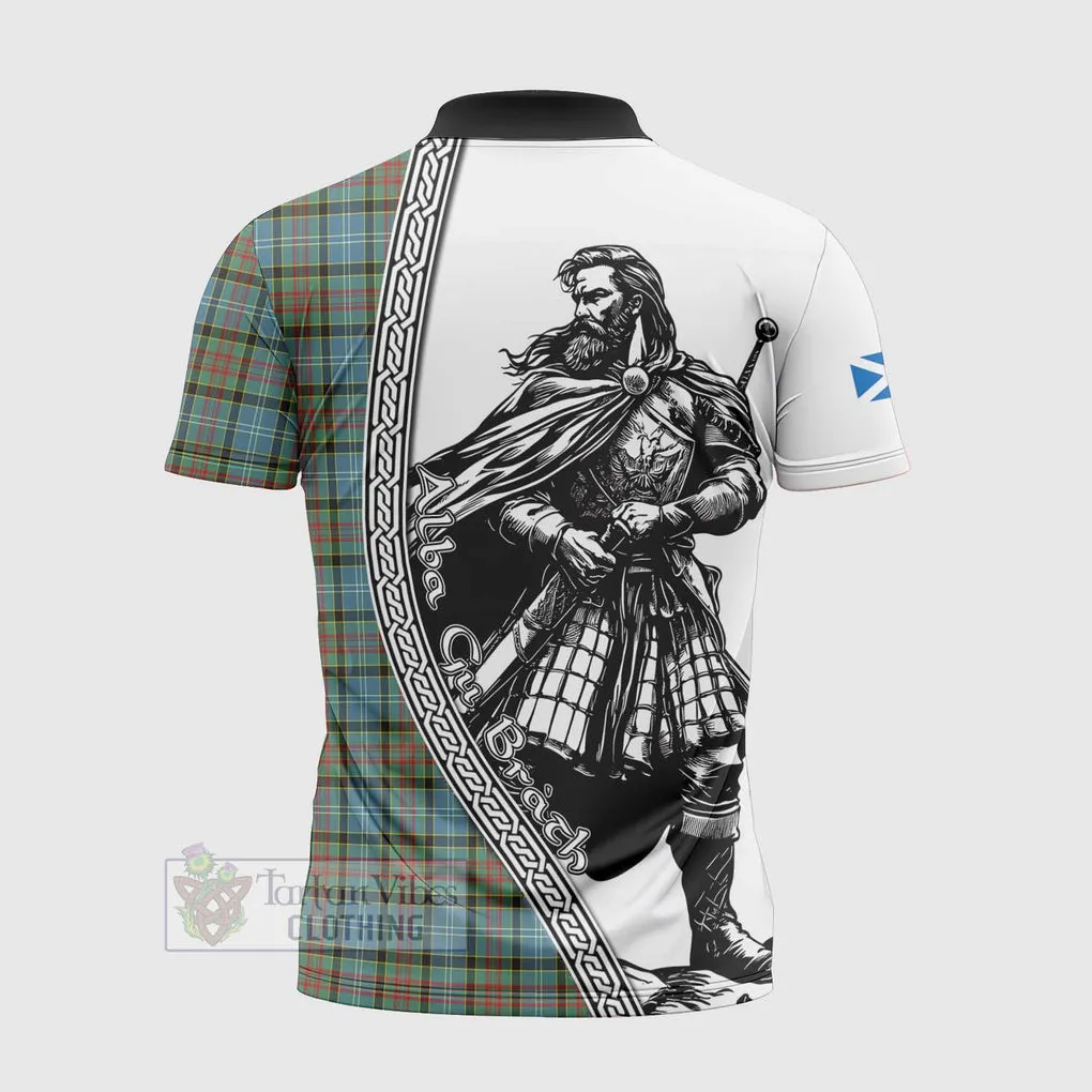 Brisbane Tartan Clan Crest Zipper Polo Shirt with Highlander Warrior Celtic Style