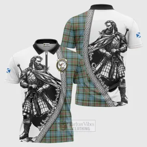 Brisbane Tartan Clan Crest Zipper Polo Shirt with Highlander Warrior Celtic Style