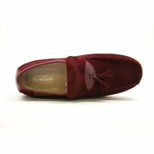 British Walkers King Men's Old School Burgundy Suede Slip On Shoes