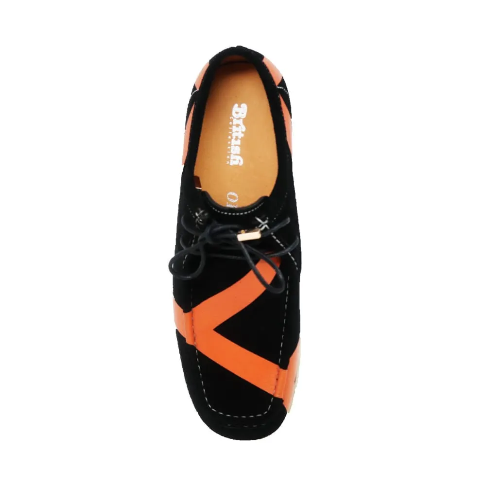 British Walkers Men's Wallabee Low Top Men's Black and Orange Striped Suede