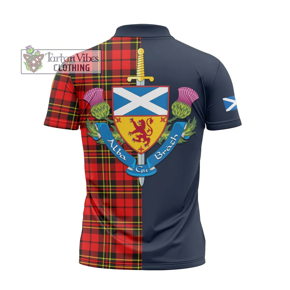 Brodie Modern Tartan Zipper Polo Shirt Alba with Scottish Lion Royal Arm Half Style