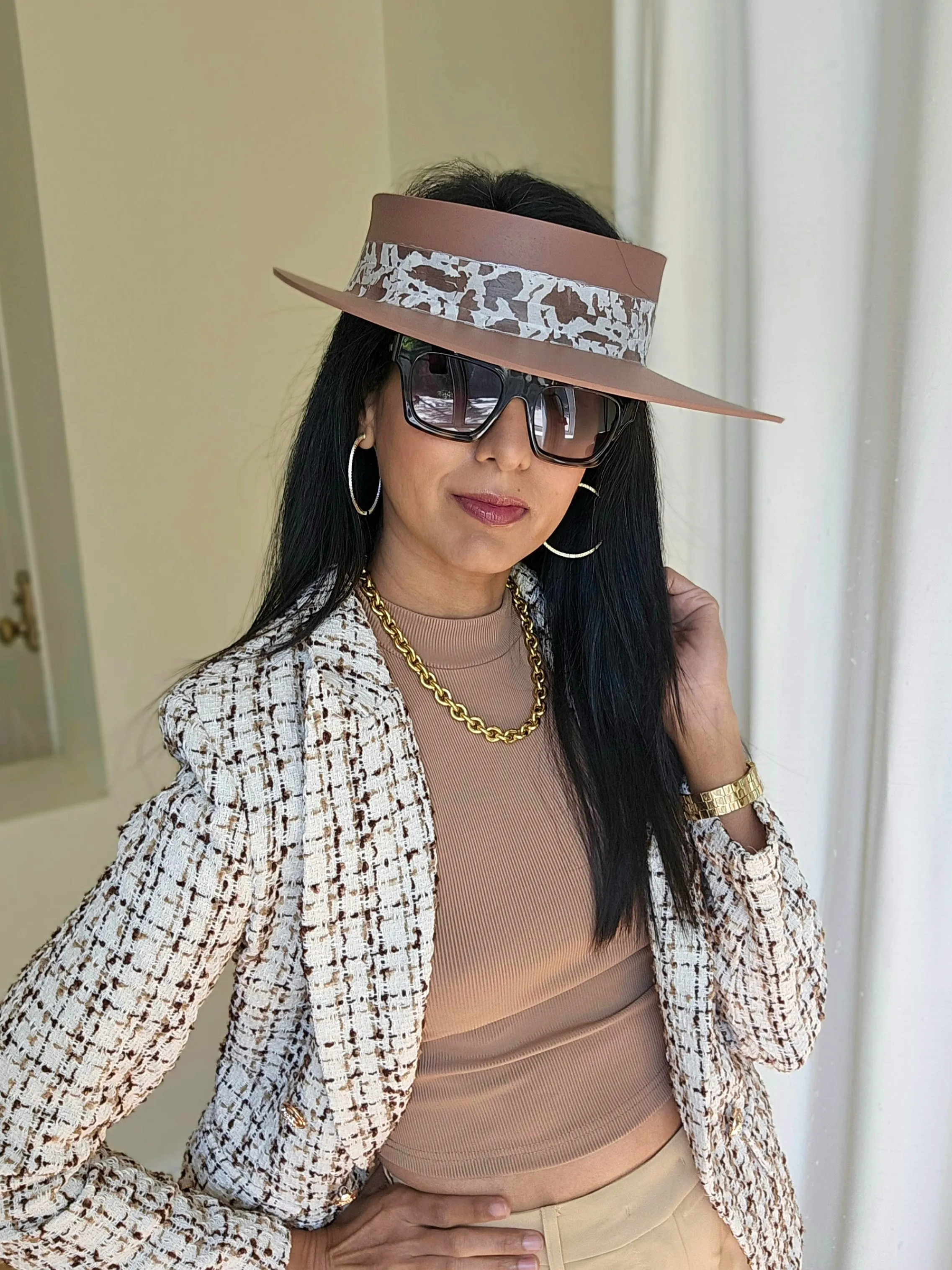 Brown "LadyEVA" Visor Hat with Brown Patterned Band