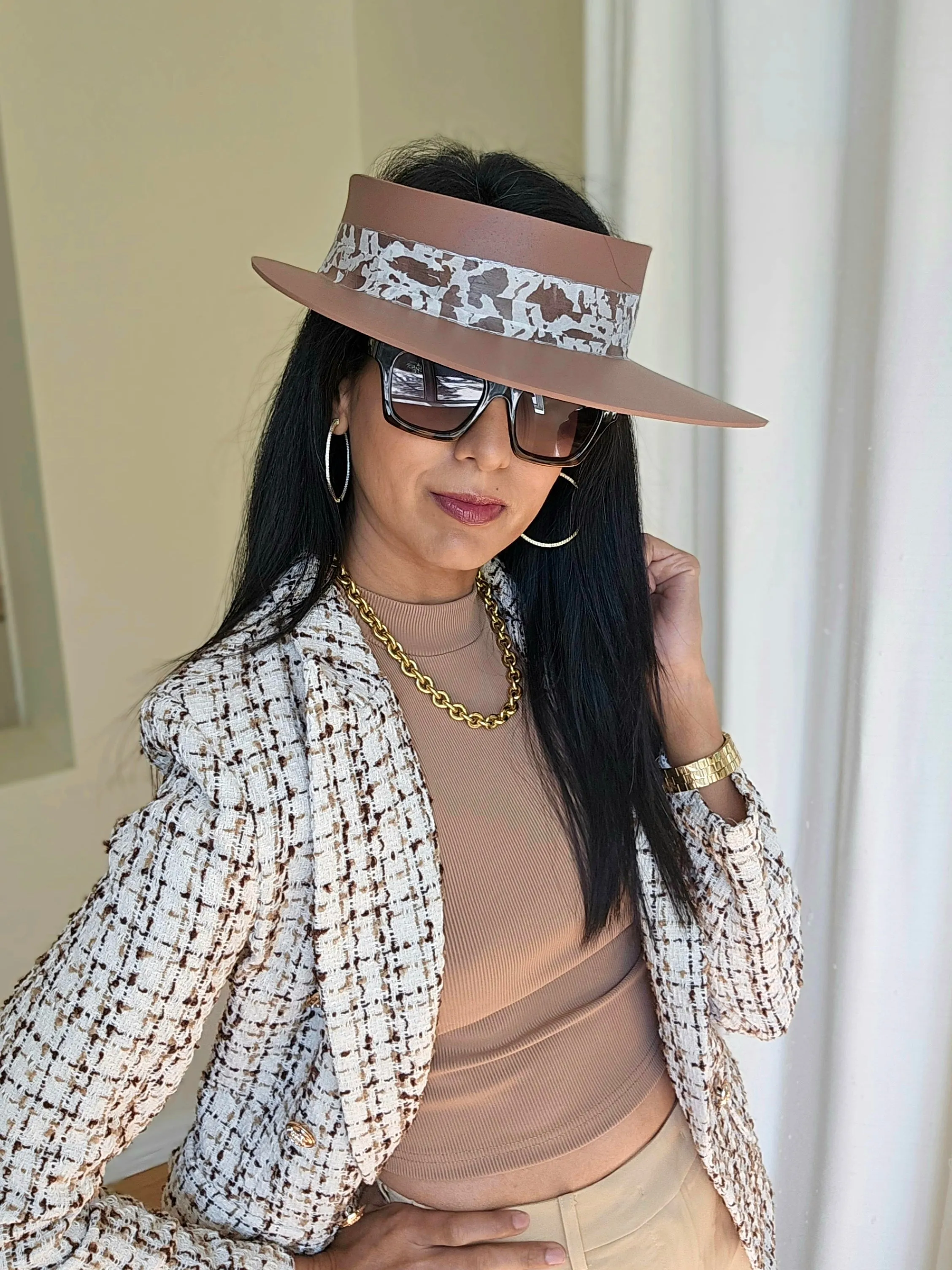 Brown "LadyEVA" Visor Hat with Brown Patterned Band