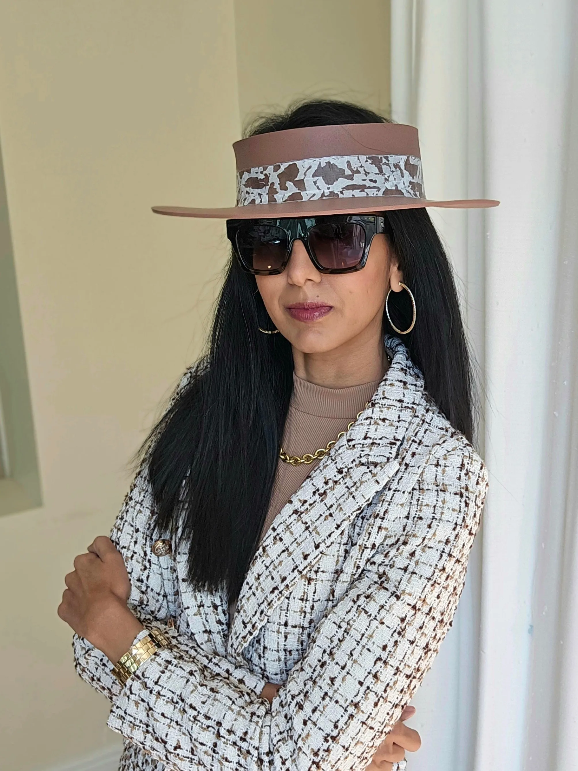 Brown "LadyEVA" Visor Hat with Brown Patterned Band