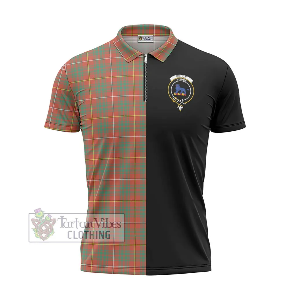 Bruce Ancient Tartan Zipper Polo Shirt with Family Crest and Half Of Me Style