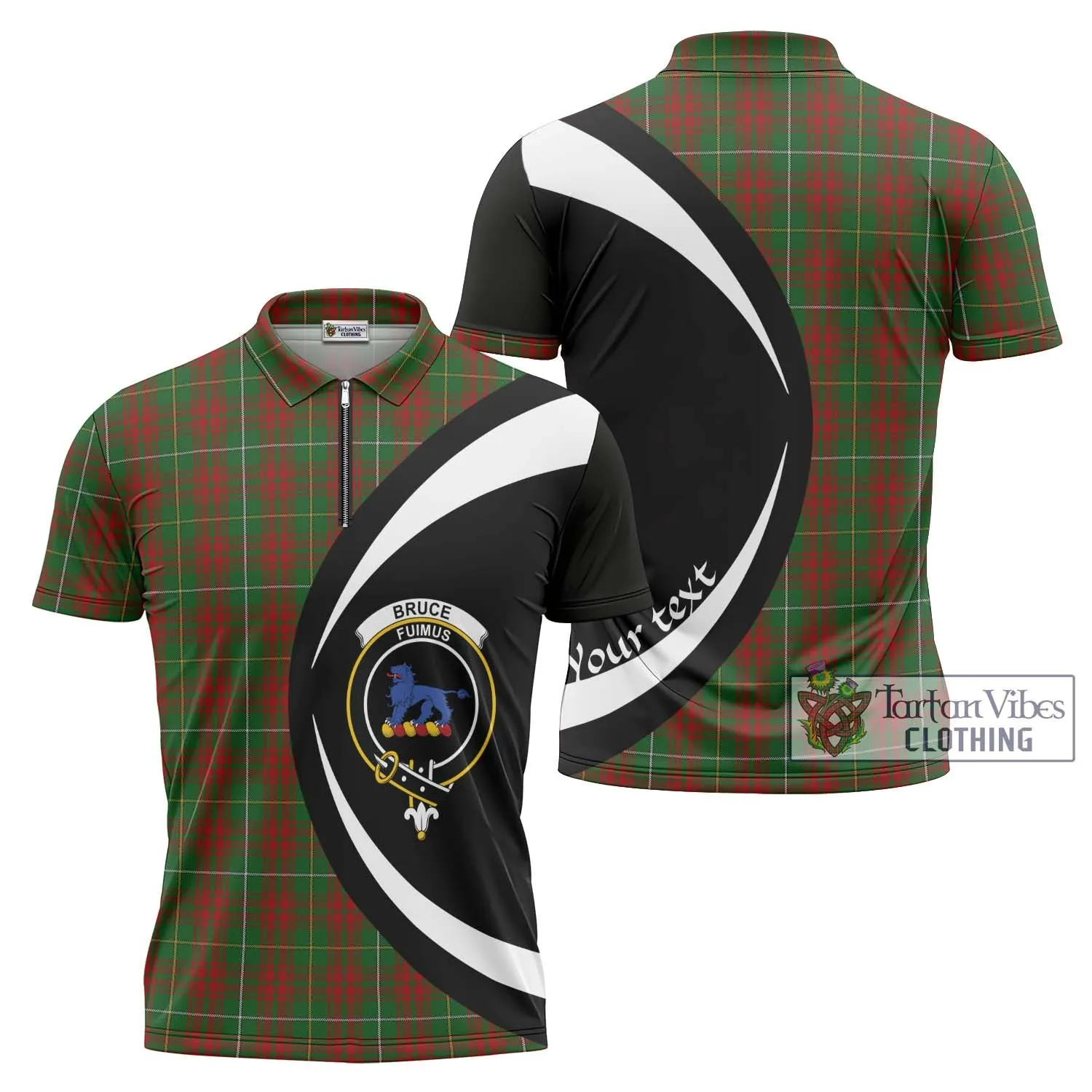 Bruce Hunting Tartan Zipper Polo Shirt with Family Crest Circle Style