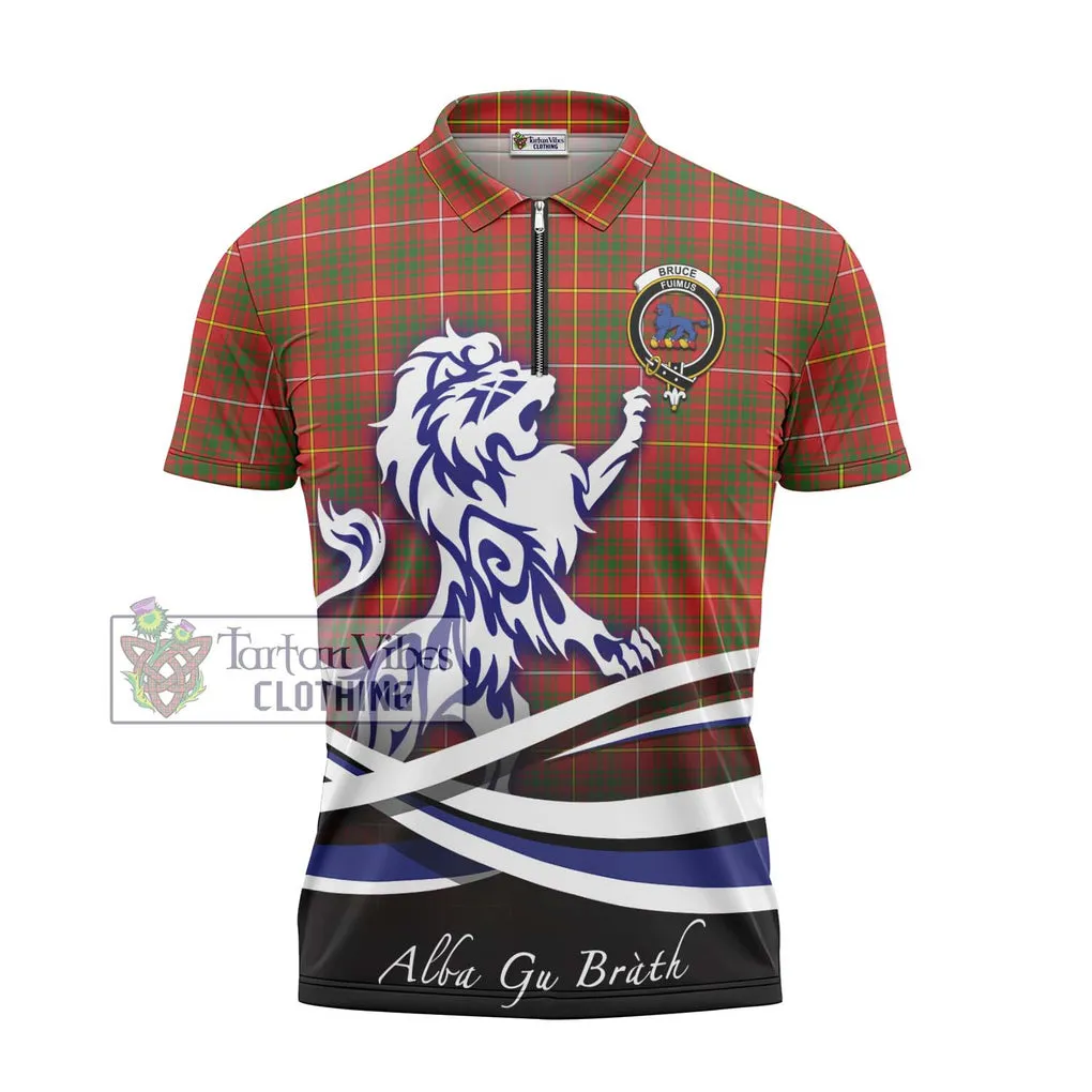 Bruce Modern Tartan Zipper Polo Shirt with Alba Gu Brath Regal Lion Emblem