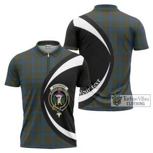 Buchanan Hunting Tartan Zipper Polo Shirt with Family Crest Circle Style