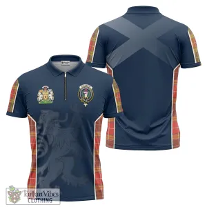 Buchanan Old Set Weathered Tartan Zipper Polo Shirt with Family Crest and Lion Rampant Vibes Sport Style