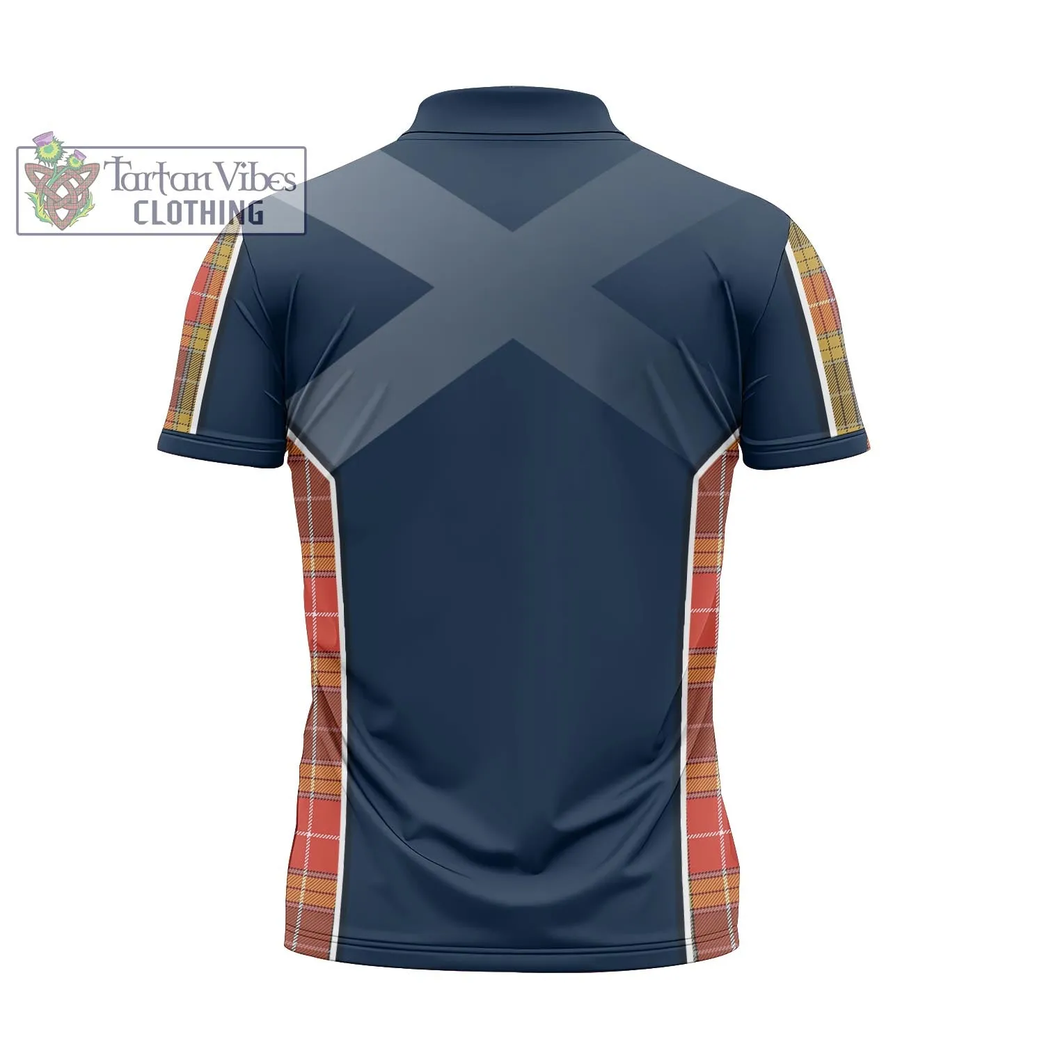 Buchanan Old Set Weathered Tartan Zipper Polo Shirt with Family Crest and Scottish Thistle Vibes Sport Style