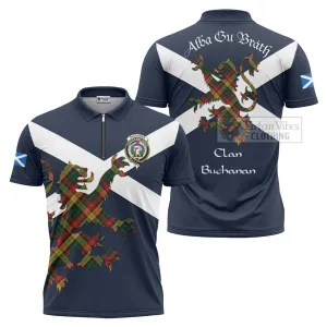 Buchanan Tartan Lion Rampant Zipper Polo Shirt Proudly Display Your Heritage with Alba Gu Brath and Clan Name